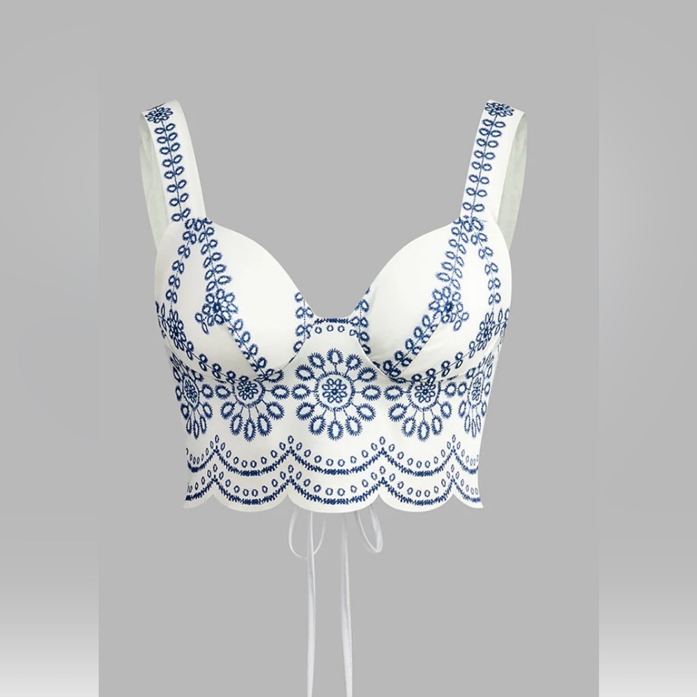 Commense SET Blue and White Maxi Skirt and corset crop top. NWT size Large - Picture 2 of 5